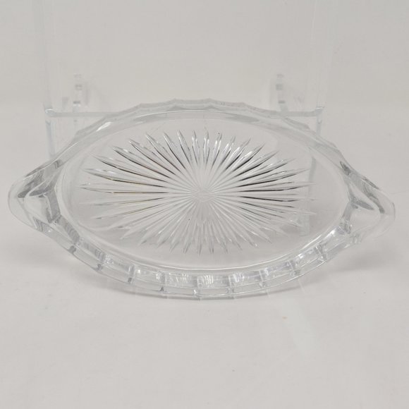 Vintage USA Heisey Glass Starburst Oval Relish Dish Clear Handle Diamond H - Picture 1 of 15